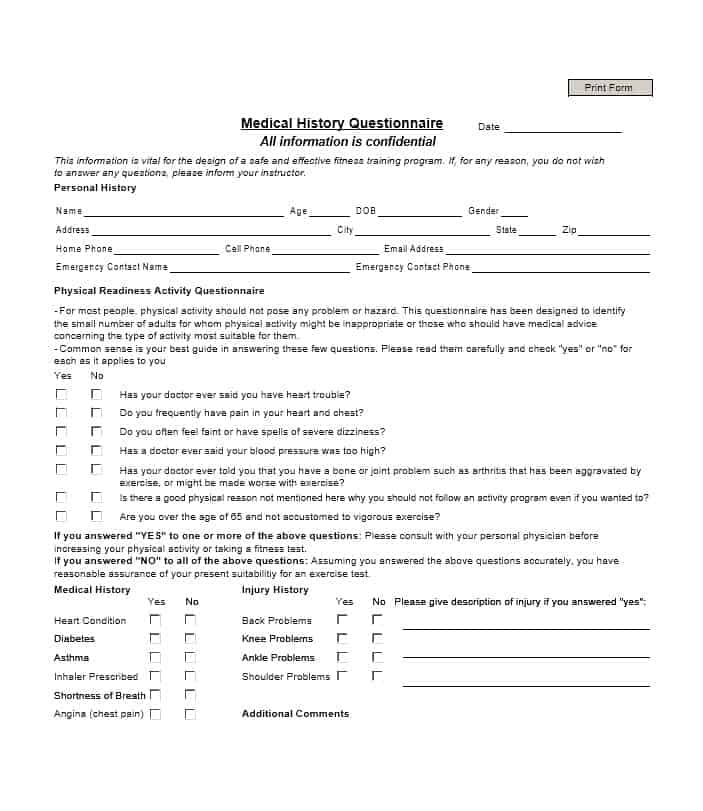 59 Health History Questionnaire Templates [Family, Medical]